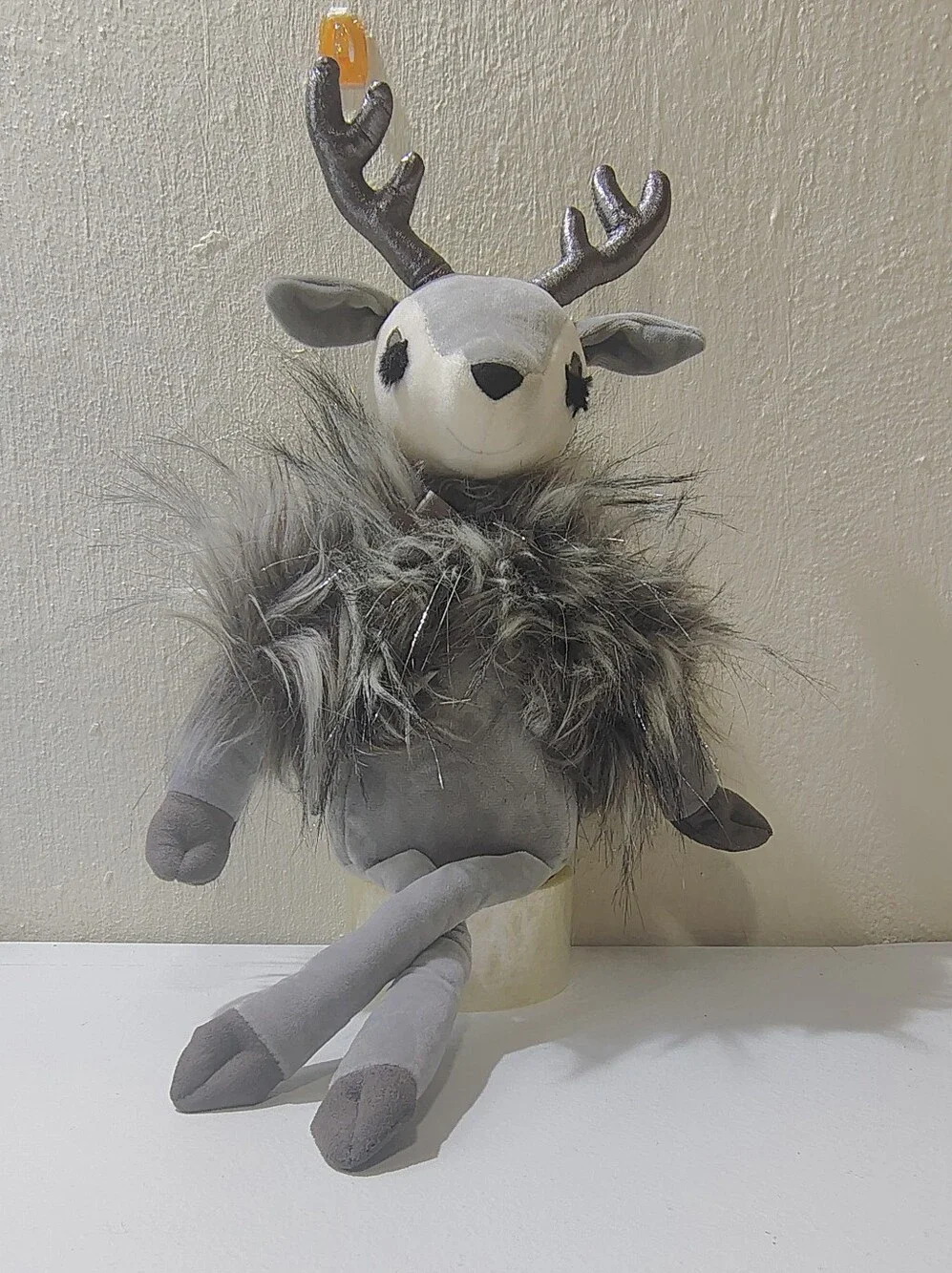 Jellycat Gray Faux Fur Reindeer with Metallic Antlers